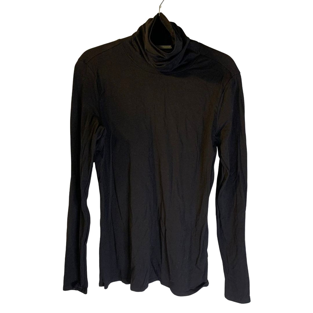 Peruvian Connection Womens Funnel Neck Top Size L Black Pima Cotton Stretch Peru